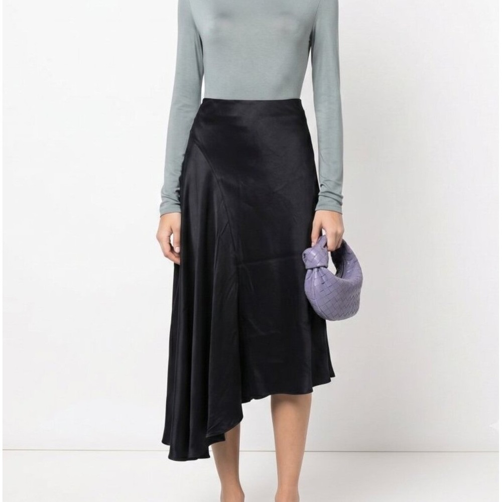 Vince Asymmetrical Drape Midi Skirt Womens 0 Black Quiet Luxury Minimalist